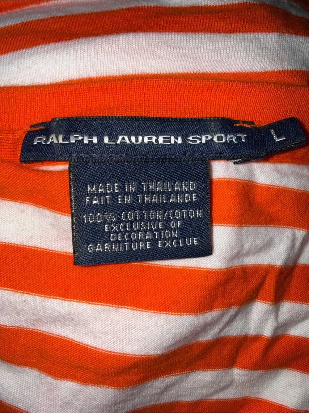 Ralph Lauren Orange & White Striped V-Neck Tee